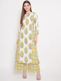 Women White Floral Printed Pure Cotton Kurta with Palazzo