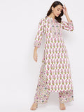 Women Cotton Cream Floral Printed Kurta with Palazzo
