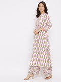 Women Cotton Cream Floral Printed Kurta with Palazzo