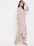 Women Cotton Cream Floral Printed Kurta with Palazzo
