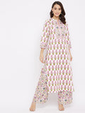 Women Cotton Cream Floral Printed Kurta with Palazzo