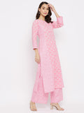 Women Cotton Pink Floral Printed Straight Kurta with Palazzo