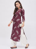 Women Rayon Maroon & White Printed Kurta with Palazzo