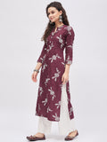 Women Rayon Maroon & White Printed Kurta with Palazzo