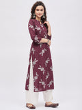 Women Rayon Maroon & White Printed Kurta with Palazzo