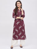 Women Rayon Maroon & White Printed Kurta with Palazzo