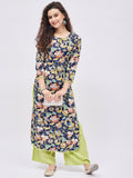 Women Rayon Blue & Green Printed Kurta with Palazzo