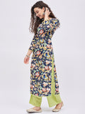 Women Rayon Blue & Green Printed Kurta with Palazzo