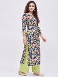 Women Rayon Blue & Green Printed Kurta with Palazzo