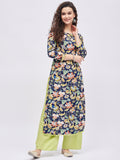 Women Rayon Blue & Green Printed Kurta with Palazzo