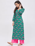 Women Dark Green & Pink Printed Kurta with Palazzo
