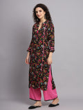 Women Black & Pink Floral Printed Kurta with Palazzo