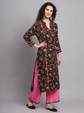 Women Black & Pink Floral Printed Kurta with Palazzo