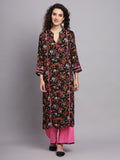 Women Black & Pink Floral Printed Kurta with Palazzo