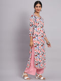 Women White & Pink Pompom Work Printed Kurta with Palazzo