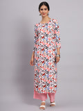 Women White & Pink Pompom Work Printed Kurta with Palazzo