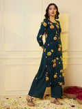 Women Rayon Dark Green Floral Printed Kurta & Palazzo With Cotton Dupatta