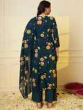 Women Rayon Dark Green Floral Printed Kurta & Palazzo With Cotton Dupatta