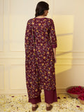 Women Pure Cotton Maroon Floral Printed Kurta With Palazzo & Dupatta