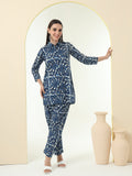 Women Pure Cotton Navy Blue Printed Shirt with Palazzo Co-Ord Set