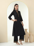 Women Plus Size Black Pure Cotton Kurta & Palazzo with Printed Dupatta