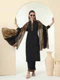 Women Pure Cotton Black Kurta & Palazzo with Printed Dupatta