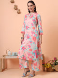 Women Cotton Satin Peach Floral Printed Kurta with Palazzo