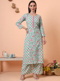 Women Pure Cotton Green Floral Printed Kurta with Palazzo