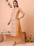 Women Pure Cotton Yellow Floral Printed Kurta with Palazzo
