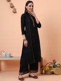 Women Pure Cotton Black Kurta & Palazzo with Printed Dupatta