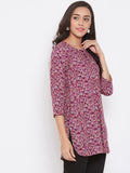 Women Rayon Maroon & White Floral Printed Kurti