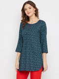 Women Navy Blue & Green Floral Printed Straight Kurti