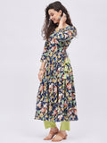 Women Blue & Green Floral Printed Angrakha Kurta