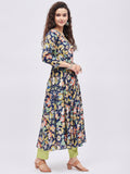 Women Blue & Green Floral Printed Angrakha Kurta