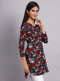 Women Grey & Red Floral Printed Kurti