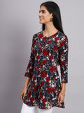 Women Grey & Red Floral Printed Kurti