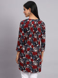Women Grey & Red Floral Printed Kurti