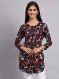 Women Grey & Red Floral Printed Kurti