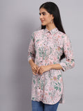 Women Pink & Green Printed Shirt Kurti