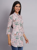 Women Pink & Green Printed Shirt Kurti