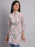 Women Pink & Green Printed Shirt Kurti