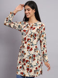 Women Beige & Red Floral Printed Kurti