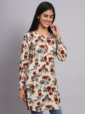 Women Beige & Red Floral Printed Kurti