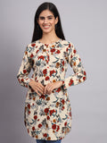 Women Beige & Red Floral Printed Kurti