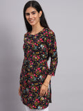 Women Black & Pink Floral Printed Kurti