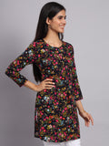 Women Black & Pink Floral Printed Kurti