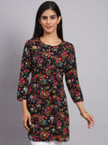 Women Black & Pink Floral Printed Kurti