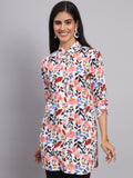 Women White & Pink Printed Shirt Kurti