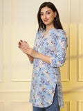 Women Sky Blue Floral Printed Pure Cotton Kurti