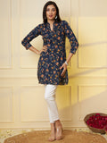 Women Navy Floral Printed Pure Cotton Kurti